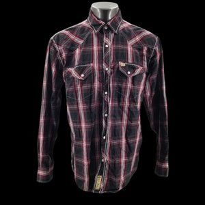 Larry Mahan Mens Cowboy Collection Pearl Snap Western Shirt Plaid Sz L